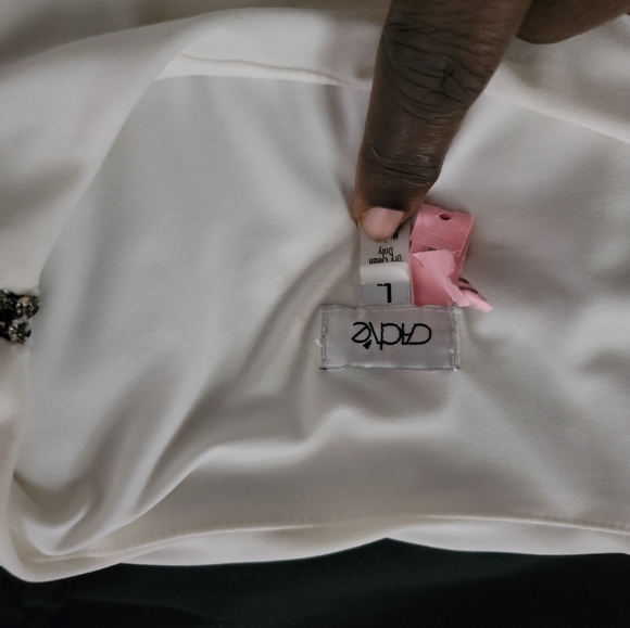 Cache White Dress with Rhinestones on the 3/4 sleeves. Length short.  This dress - Picture 5 of 8